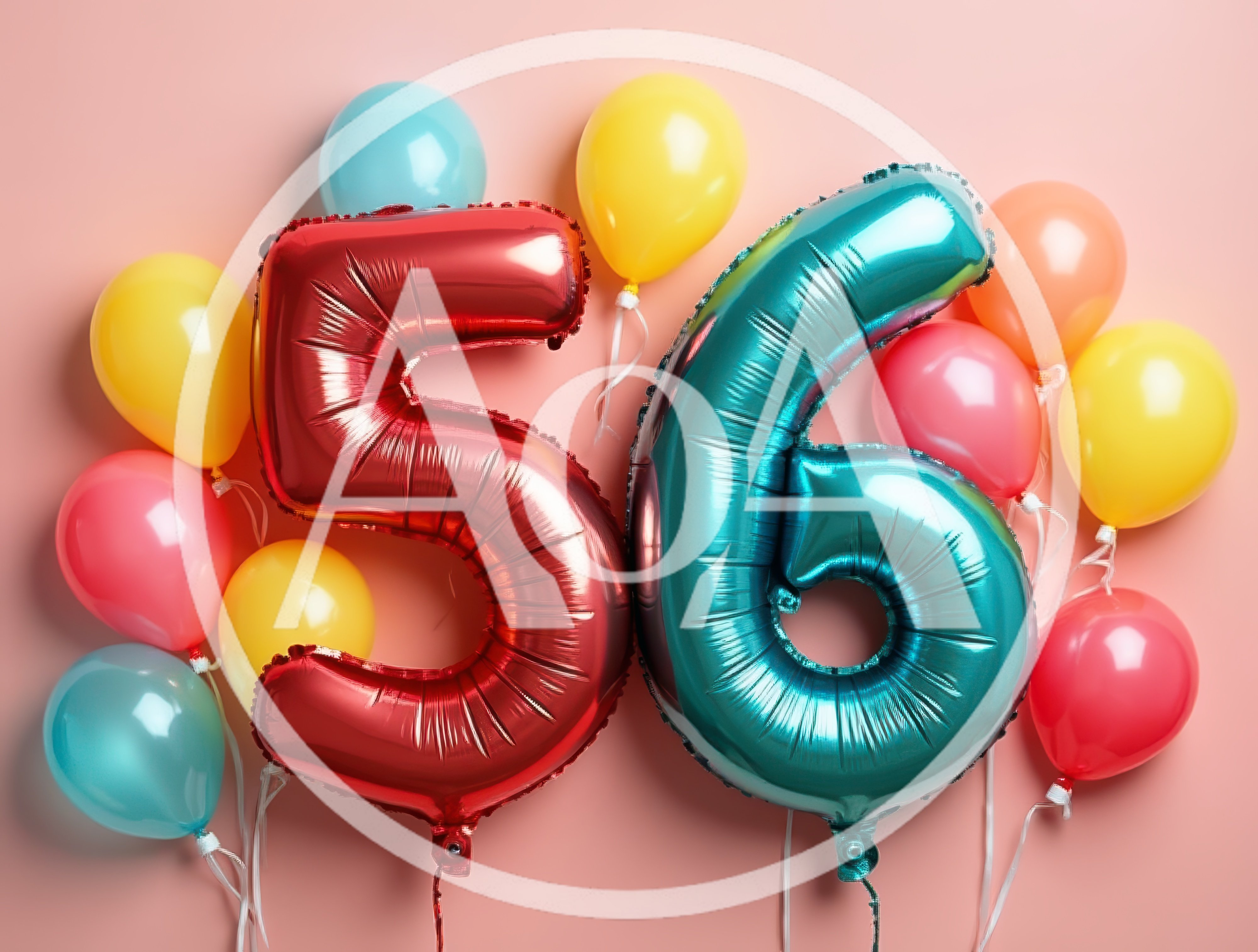 Number 56 Foil Balloons With Colorful Party Balloons
