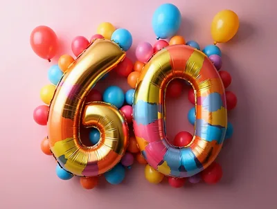 Gold Number Sixty Balloons With Colorful Party Decor