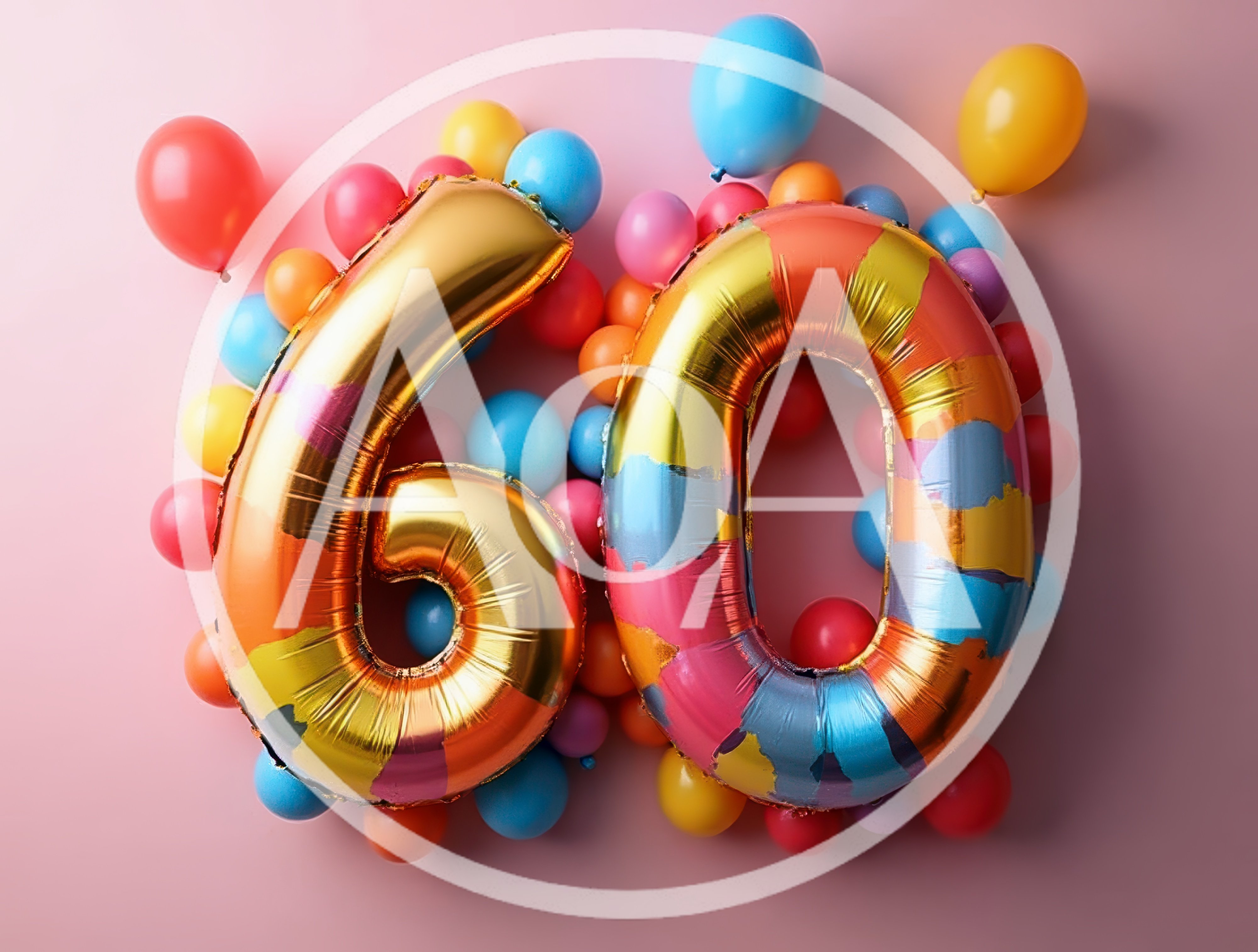 Gold Number Sixty Balloons With Colorful Party Decor