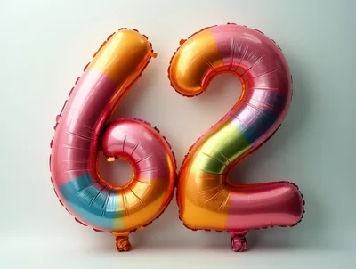 Colorful Number Sixty Two Foil Balloons