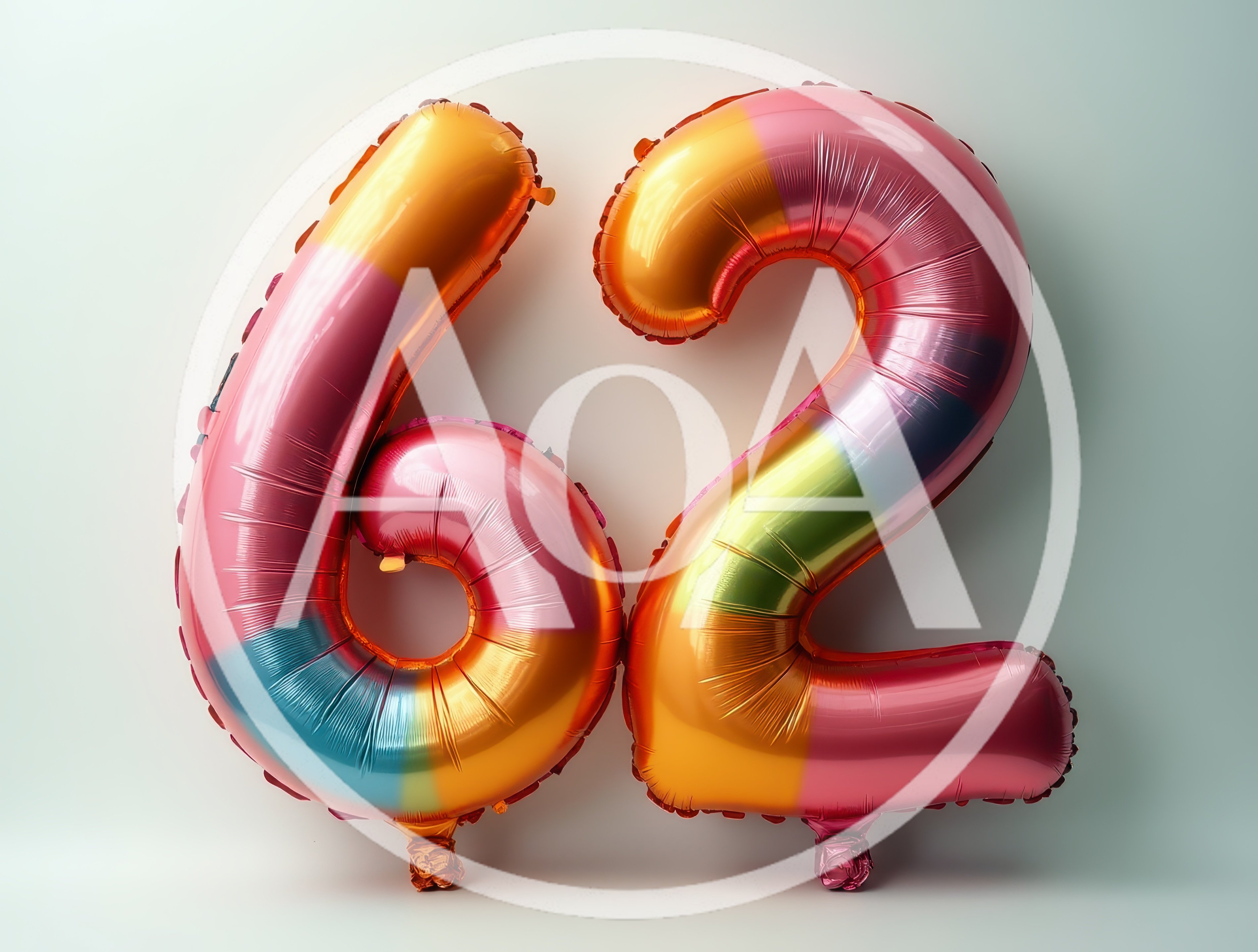 Colorful Number Sixty Two Foil Balloons