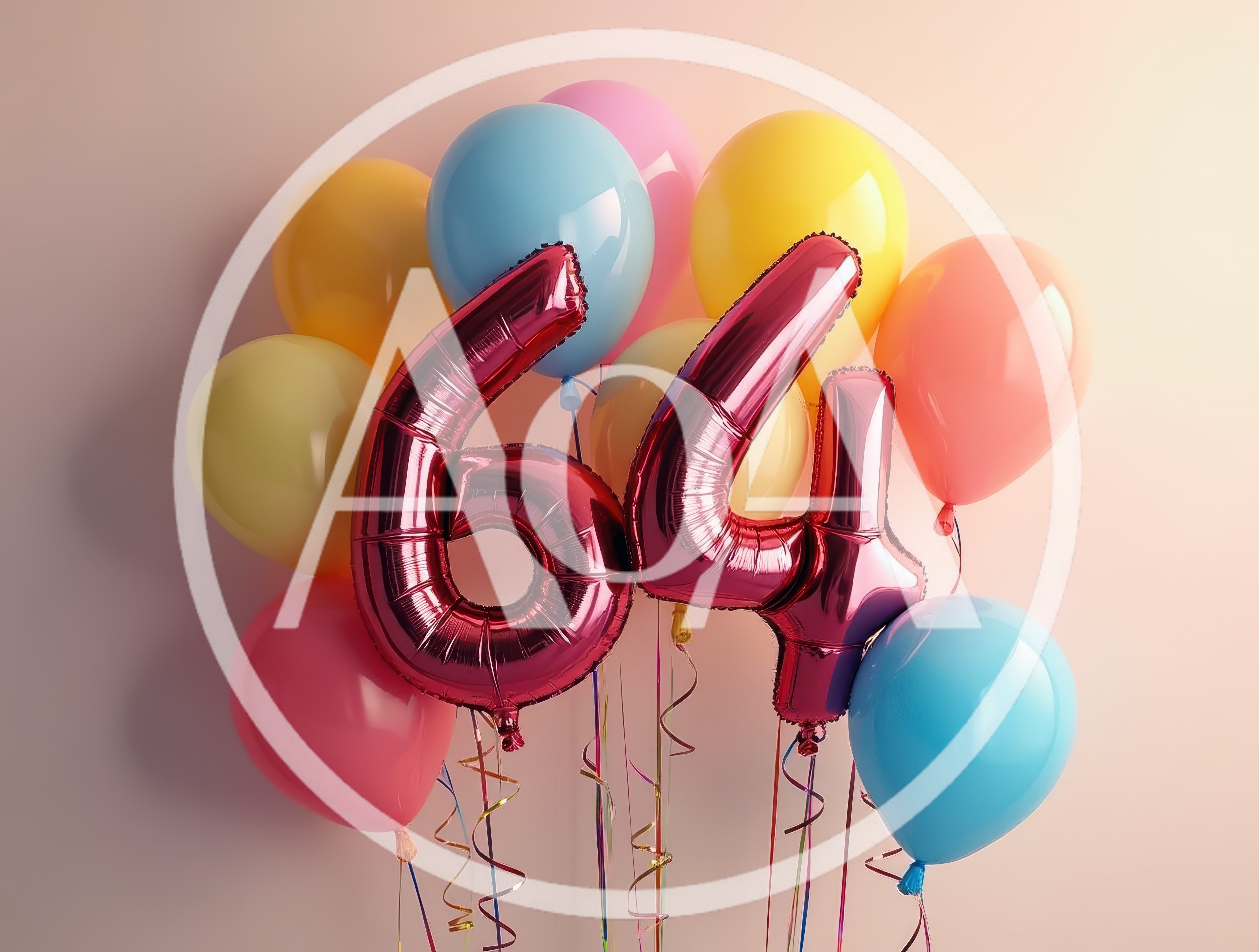Red Foil Number Sixty Four Balloons With Colorful Latex Balloons