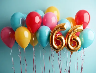 Gold Number 66 Balloons With Colorful Party Balloons