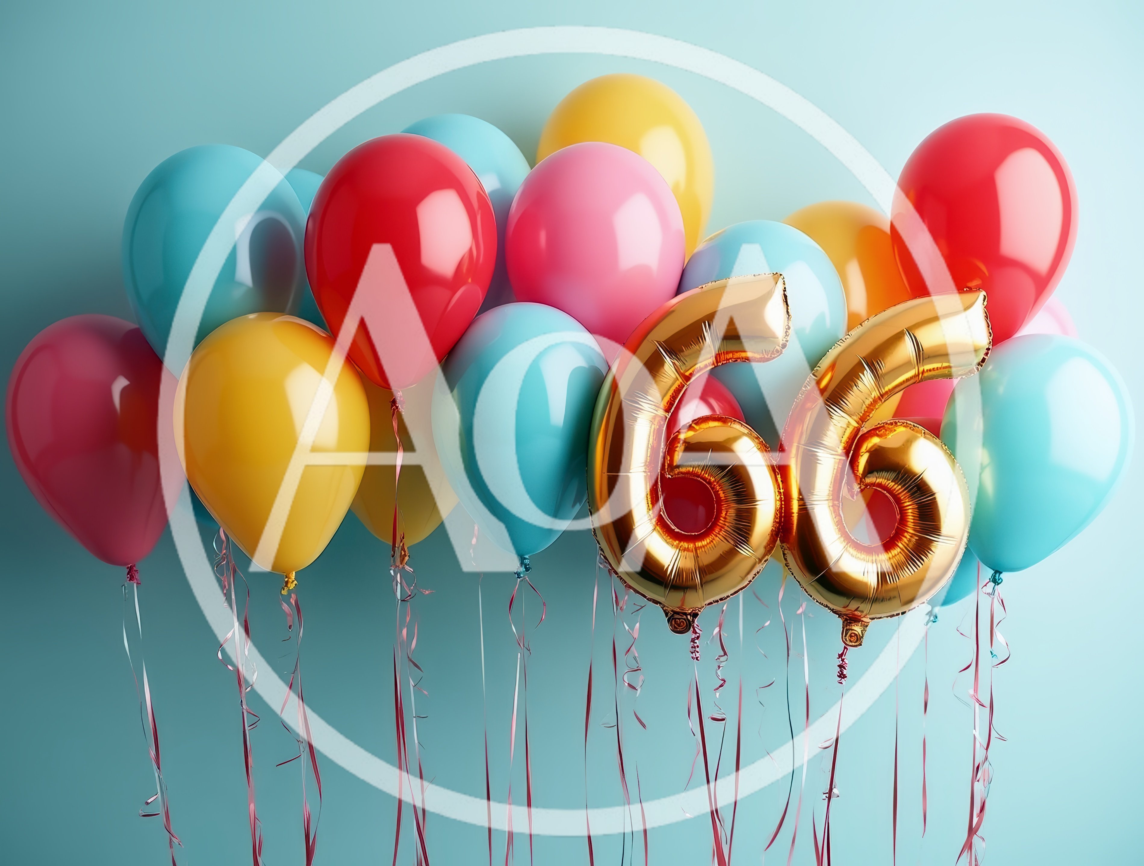 Gold Number 66 Balloons With Colorful Party Balloons