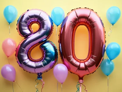Eighty Birthday Celebration Balloons On Yellow Background