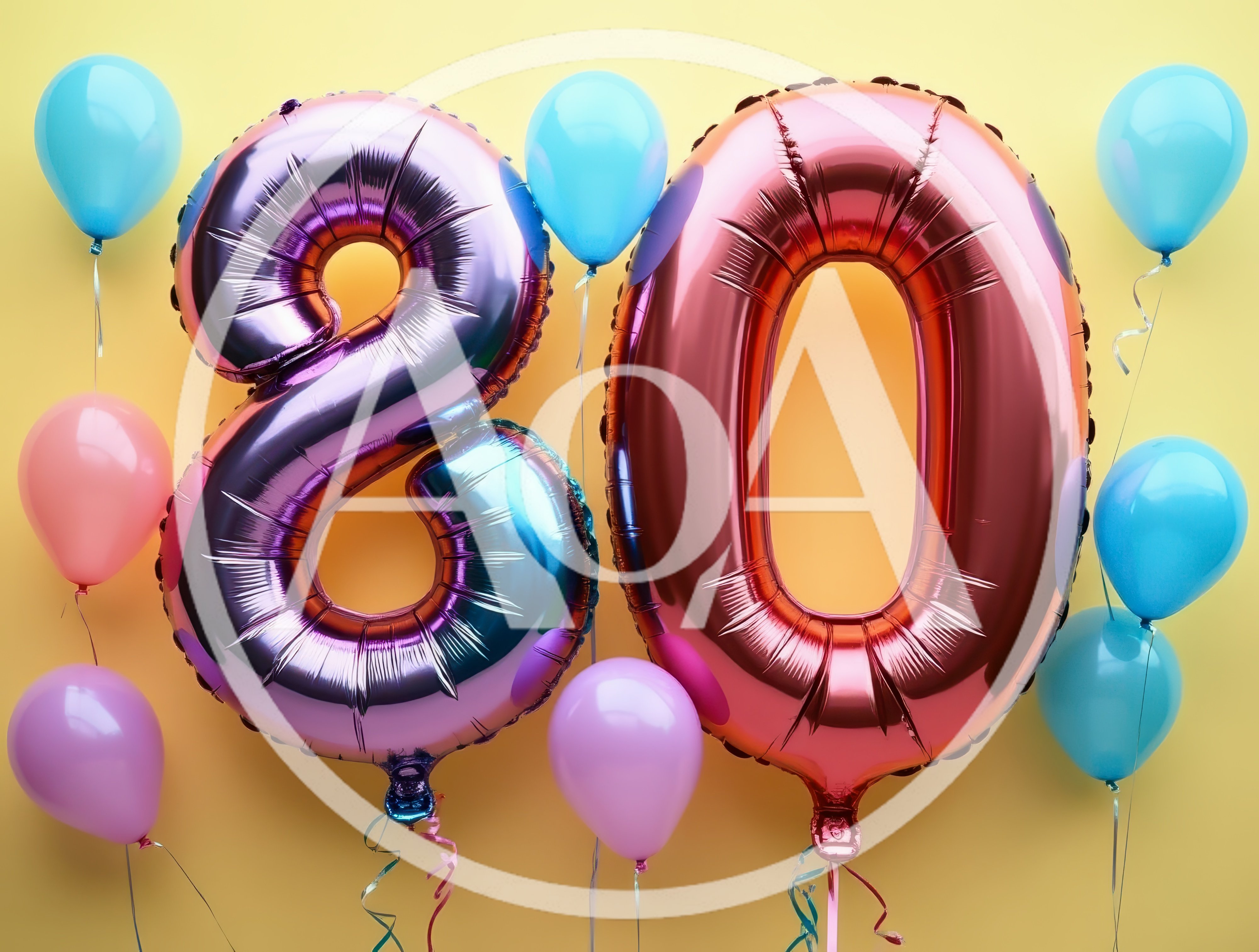 Eighty Birthday Celebration Balloons On Yellow Background