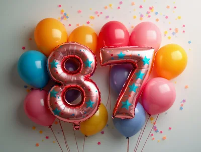 Eighty Seven Number Balloons With Colorful Party Decorations