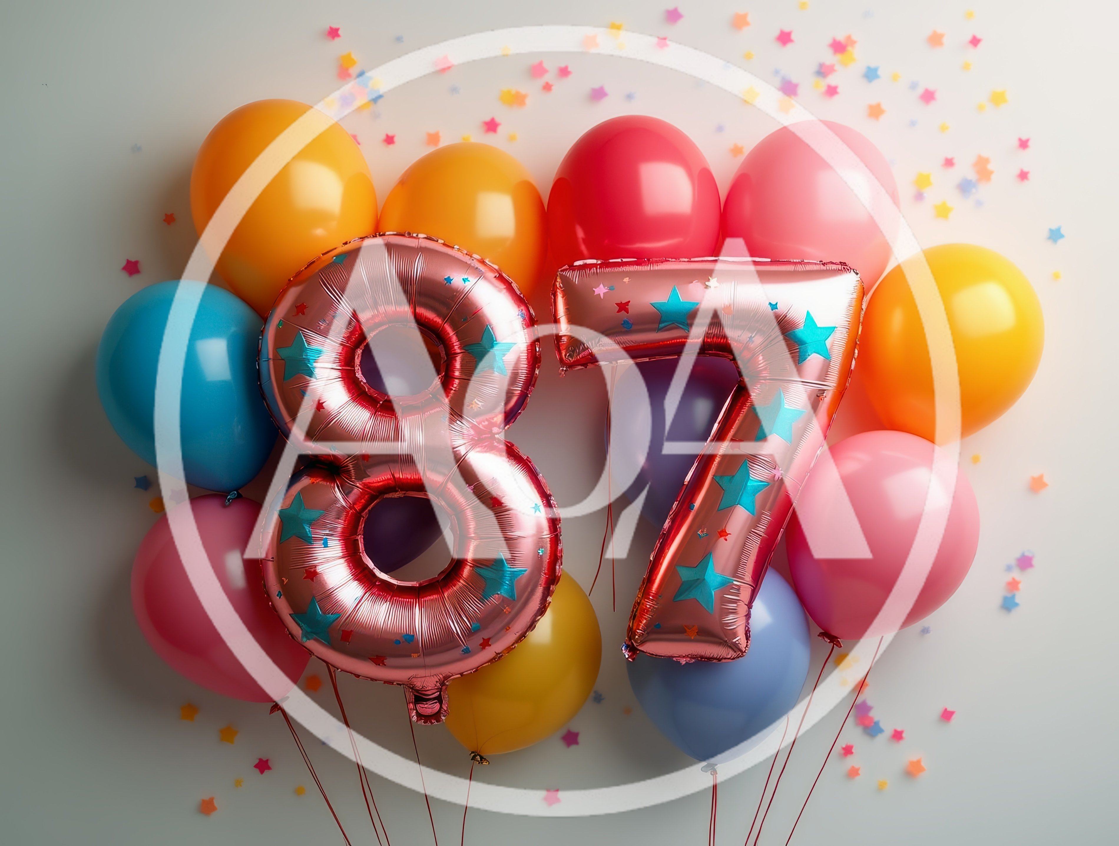 Eighty Seven Number Balloons With Colorful Party Decorations