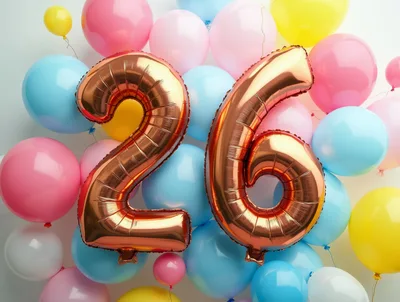 Rose Gold Number 26 Balloons With Colorful Party Balloons