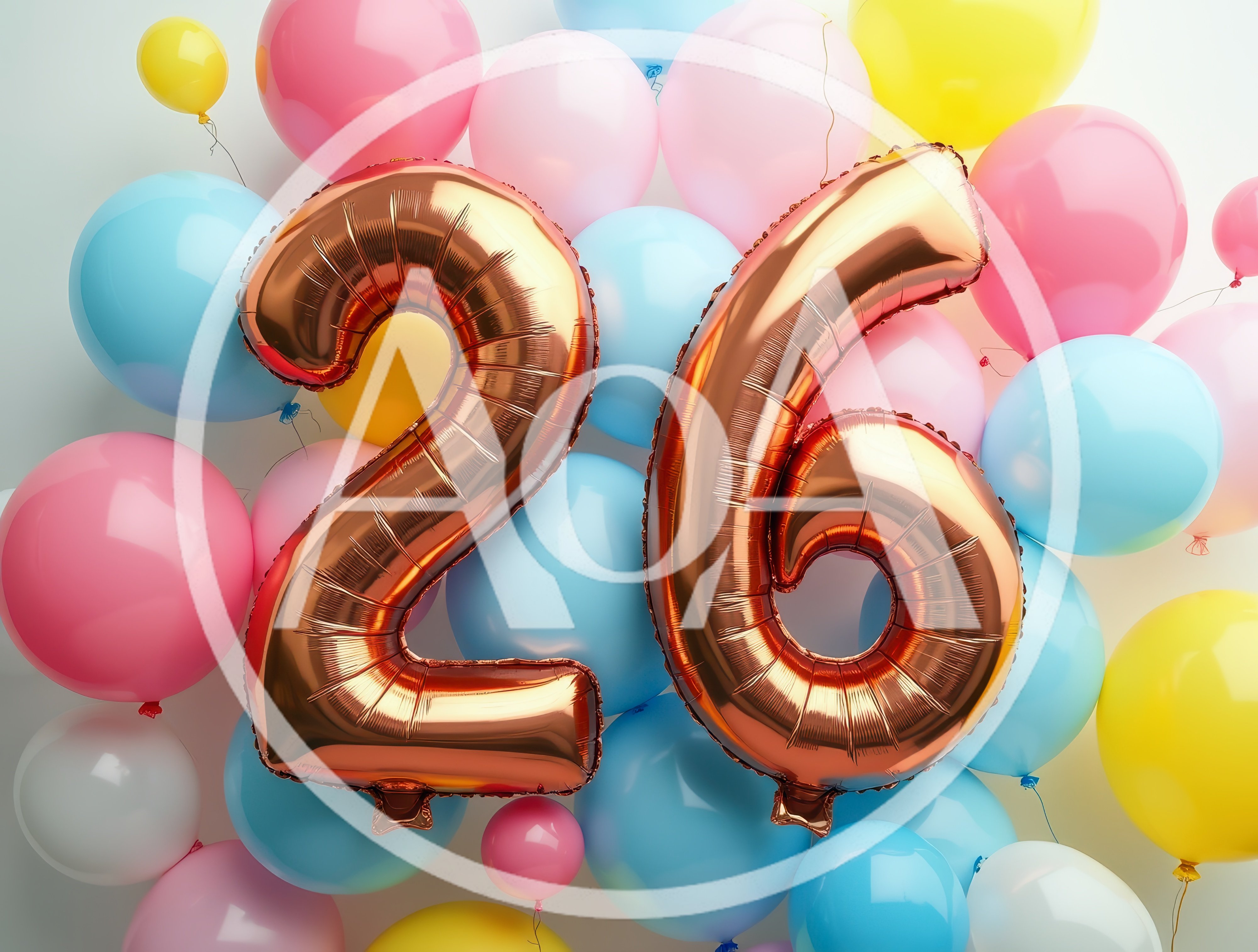 Rose Gold Number 26 Balloons With Colorful Party Balloons
