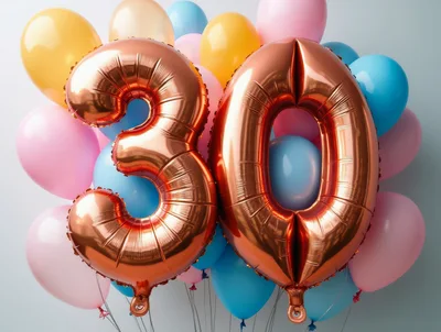 Rose Gold Number Thirty Balloons With Pastel Balloons
