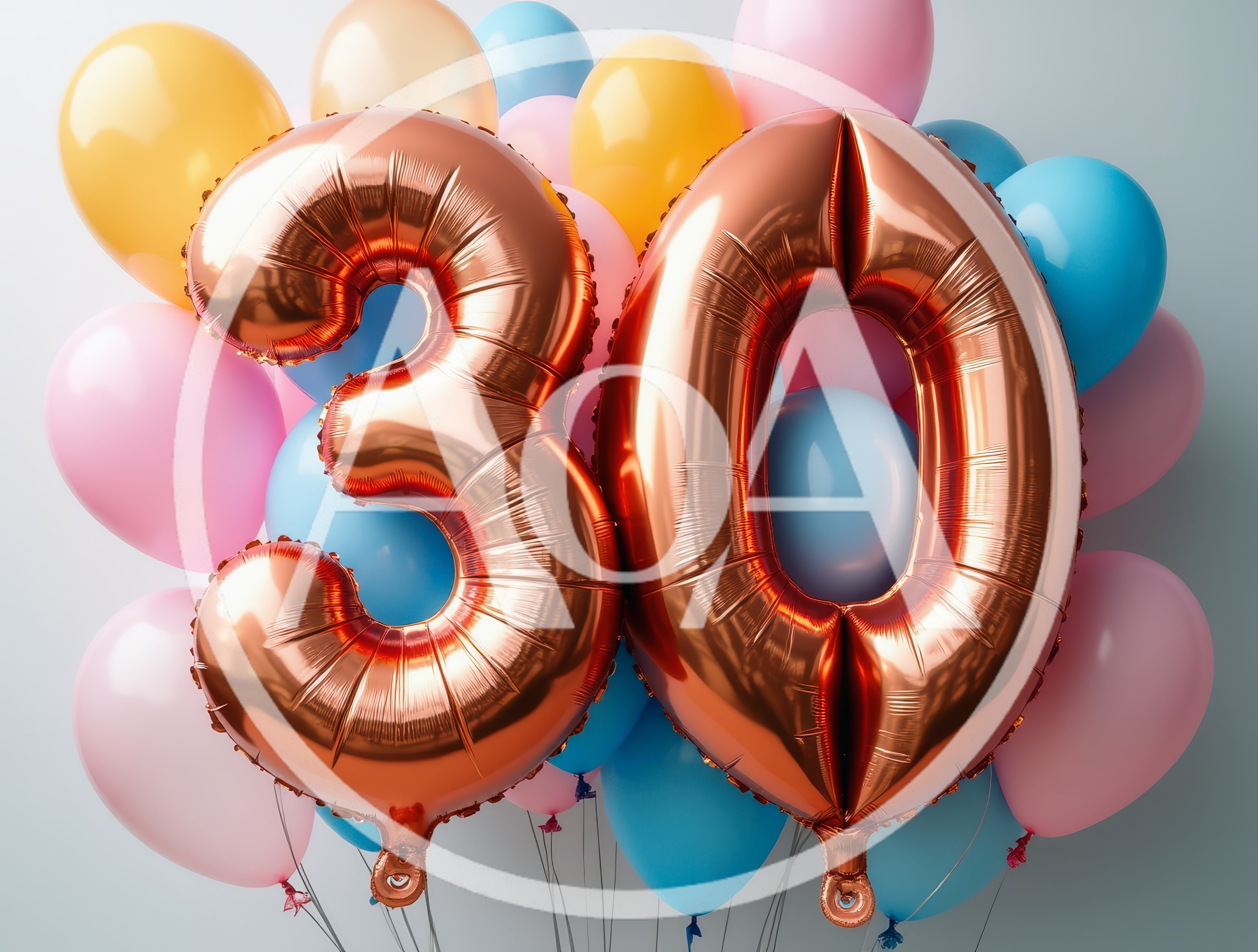 Rose Gold Number Thirty Balloons With Pastel Balloons