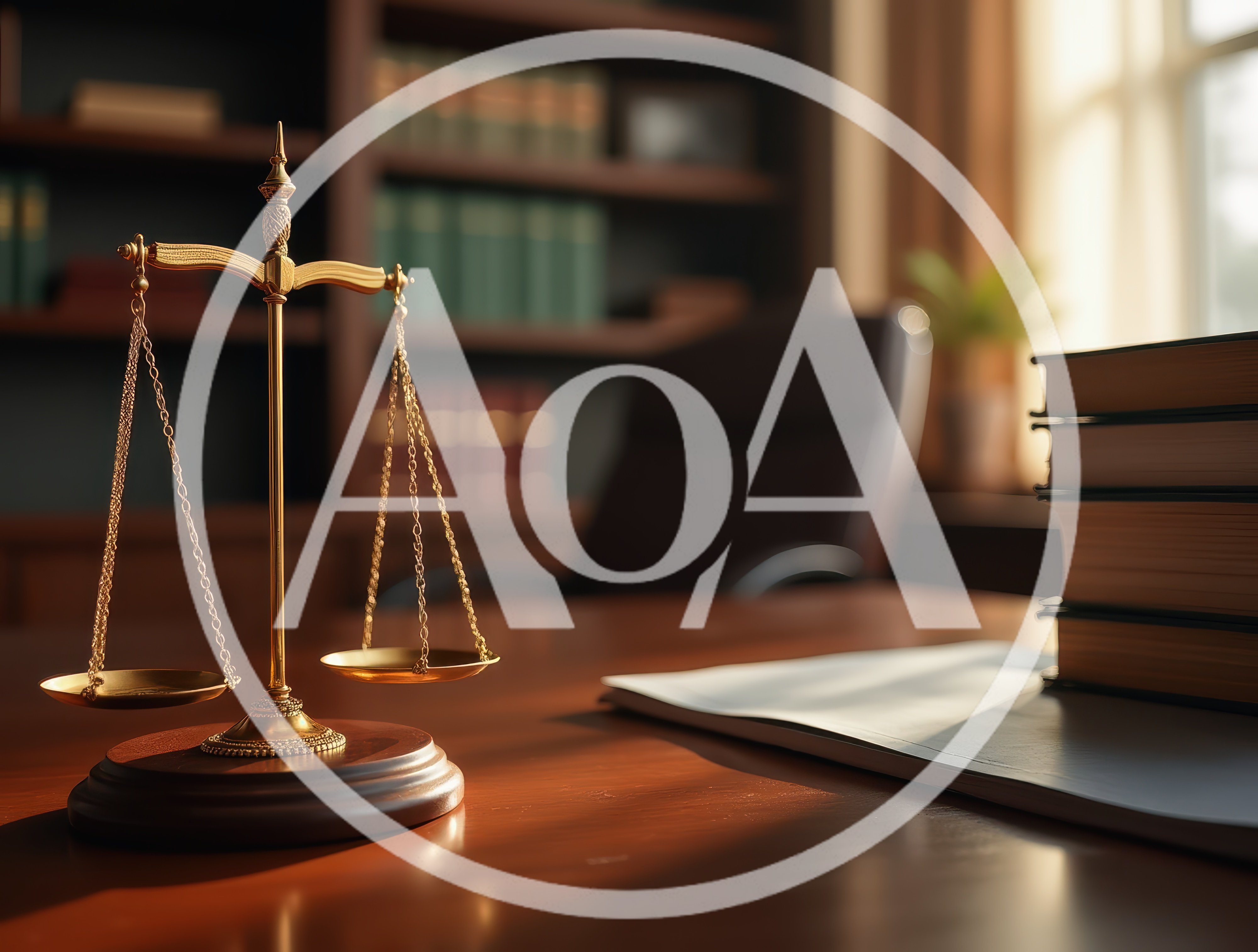 Gold Scales Of Justice On A Lawyer Desk