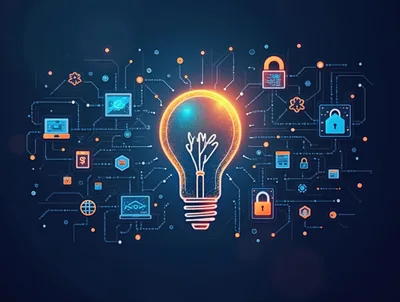 Digital Lightbulb Concept With Cybersecurity Network Icons