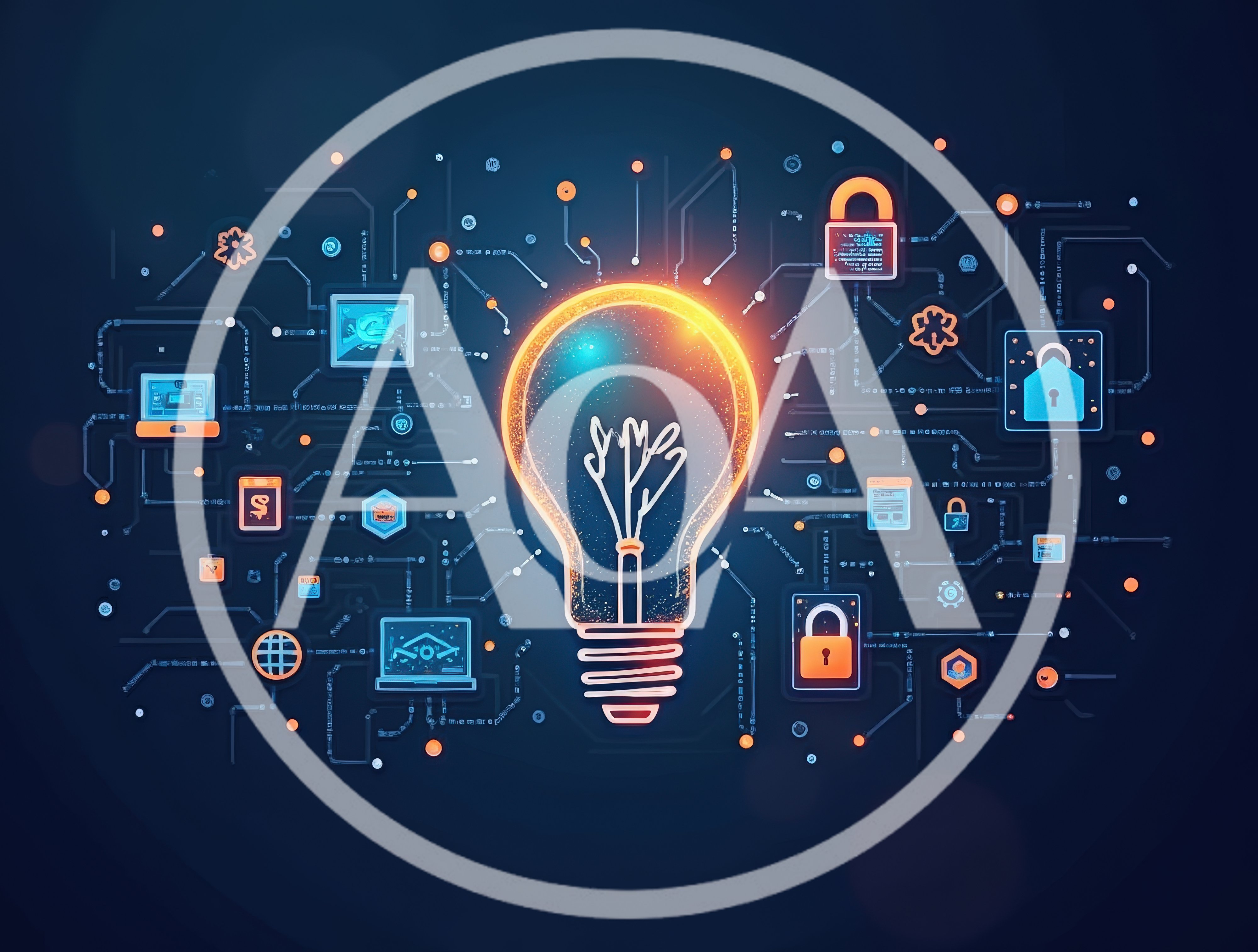 Digital Lightbulb Concept With Cybersecurity Network Icons