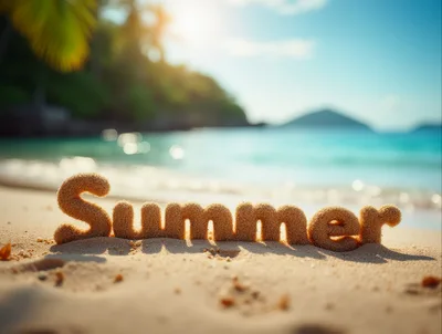 Summer Text Sculpted In Sand On Tropical Beach