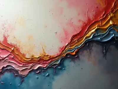 Abstract Oil Painting With Textured Colorful Waves