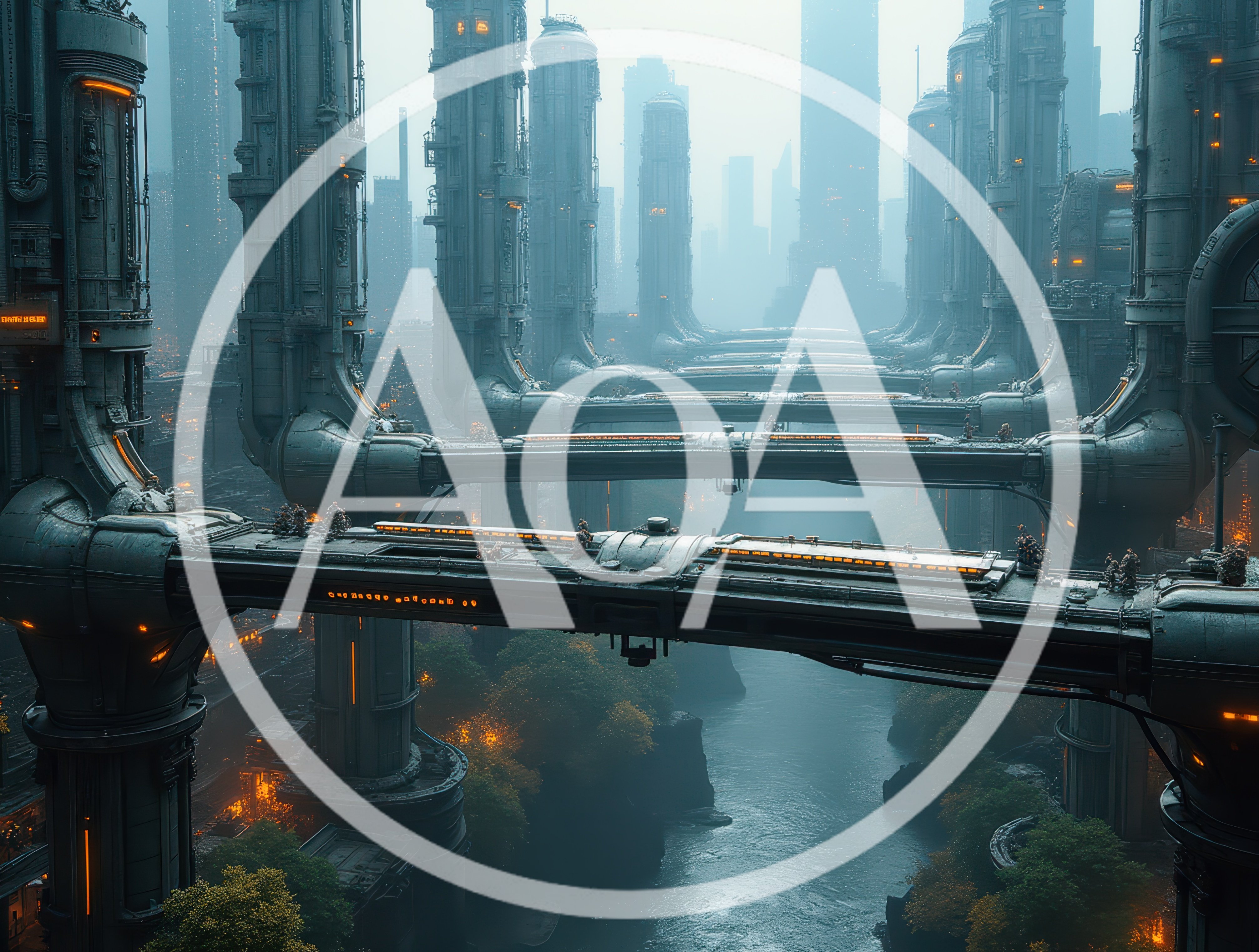 Futuristic Industrial Cityscape With Elevated Connecting Bridges