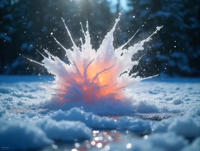 Explosive Snow Impact With Glowing Orange Core