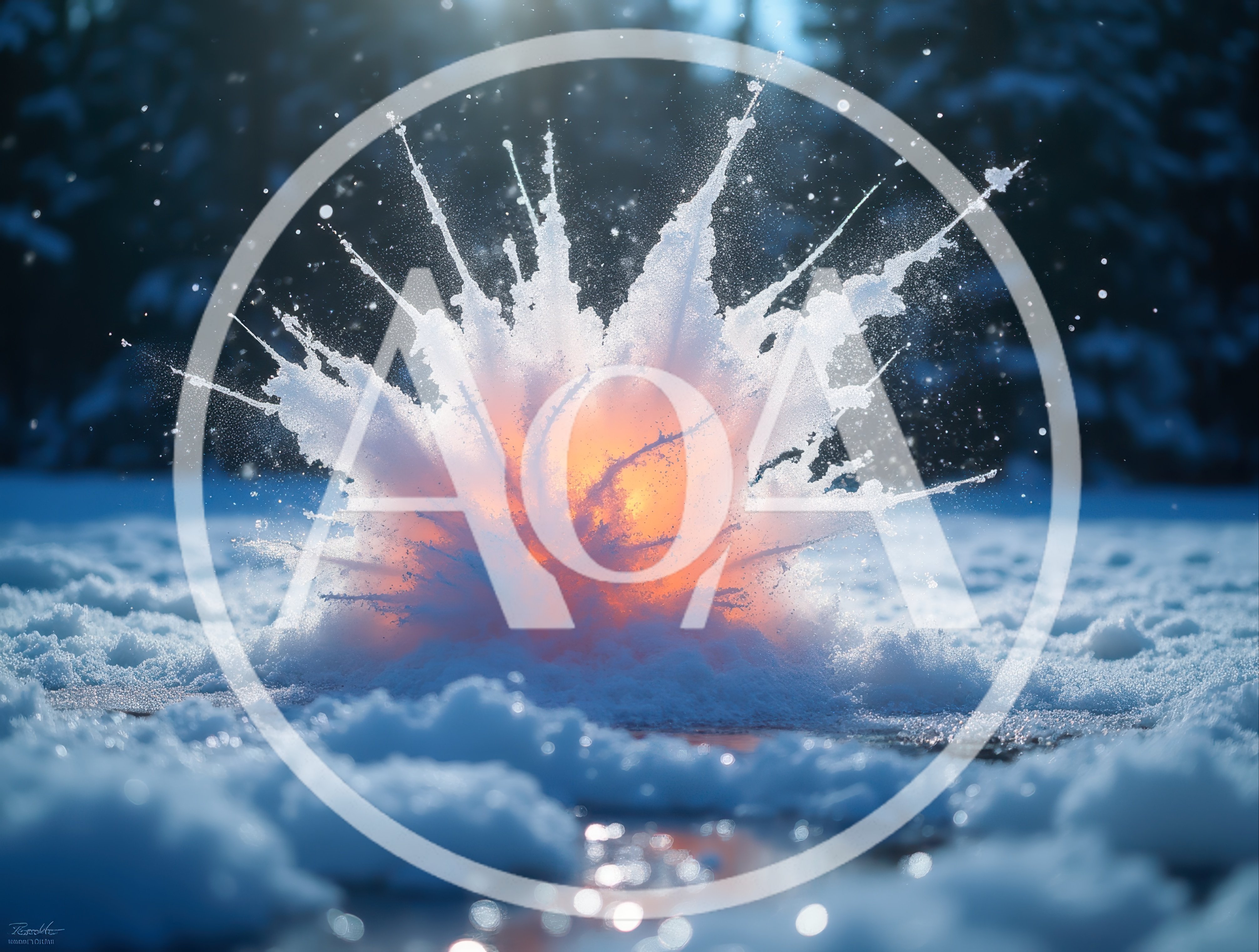 Explosive Snow Impact With Glowing Orange Core