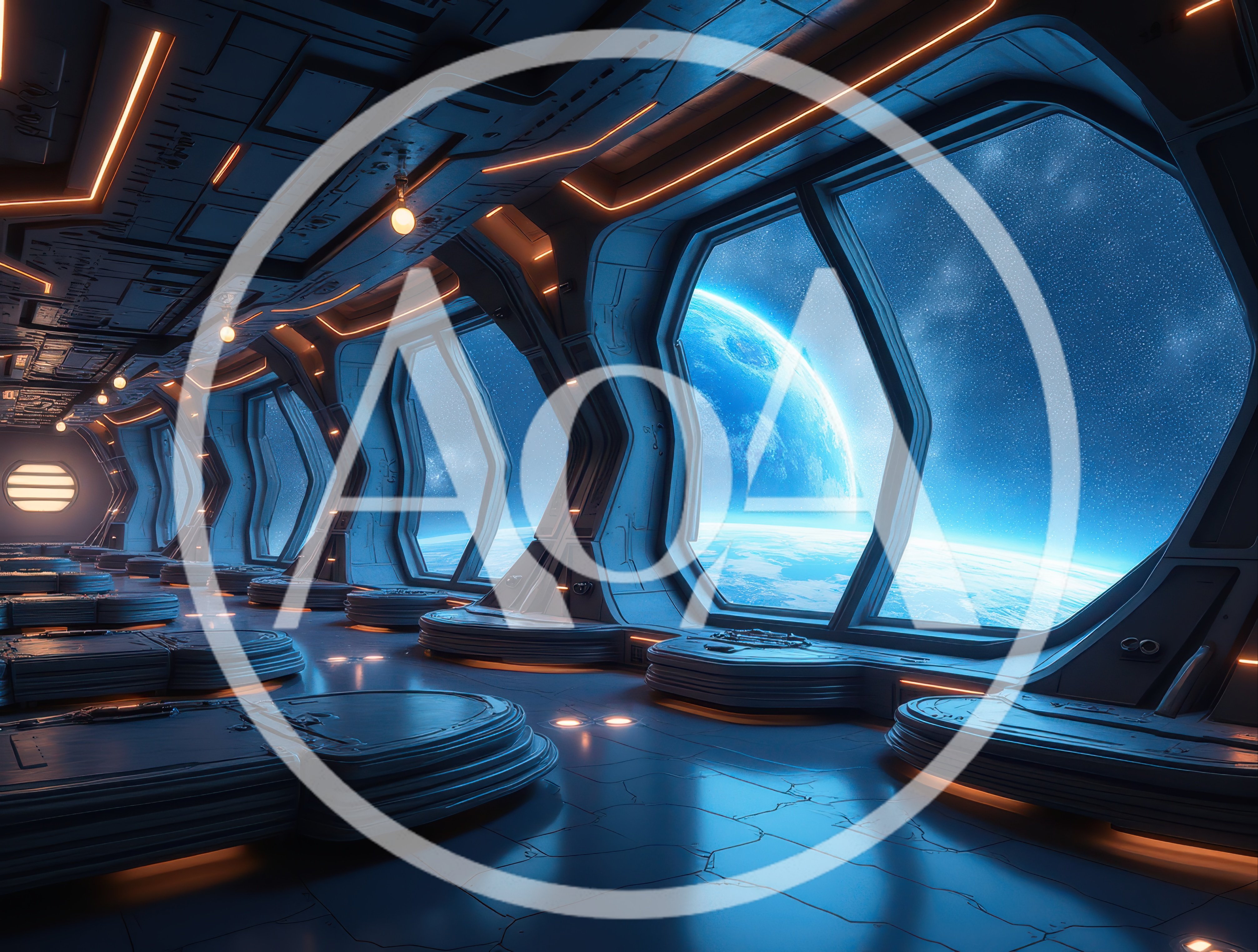 Futuristic Spaceship Corridor With Panoramic Planet View