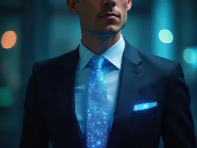 Professional Businessman Wearing A Glowing Sparkly Blue Tie