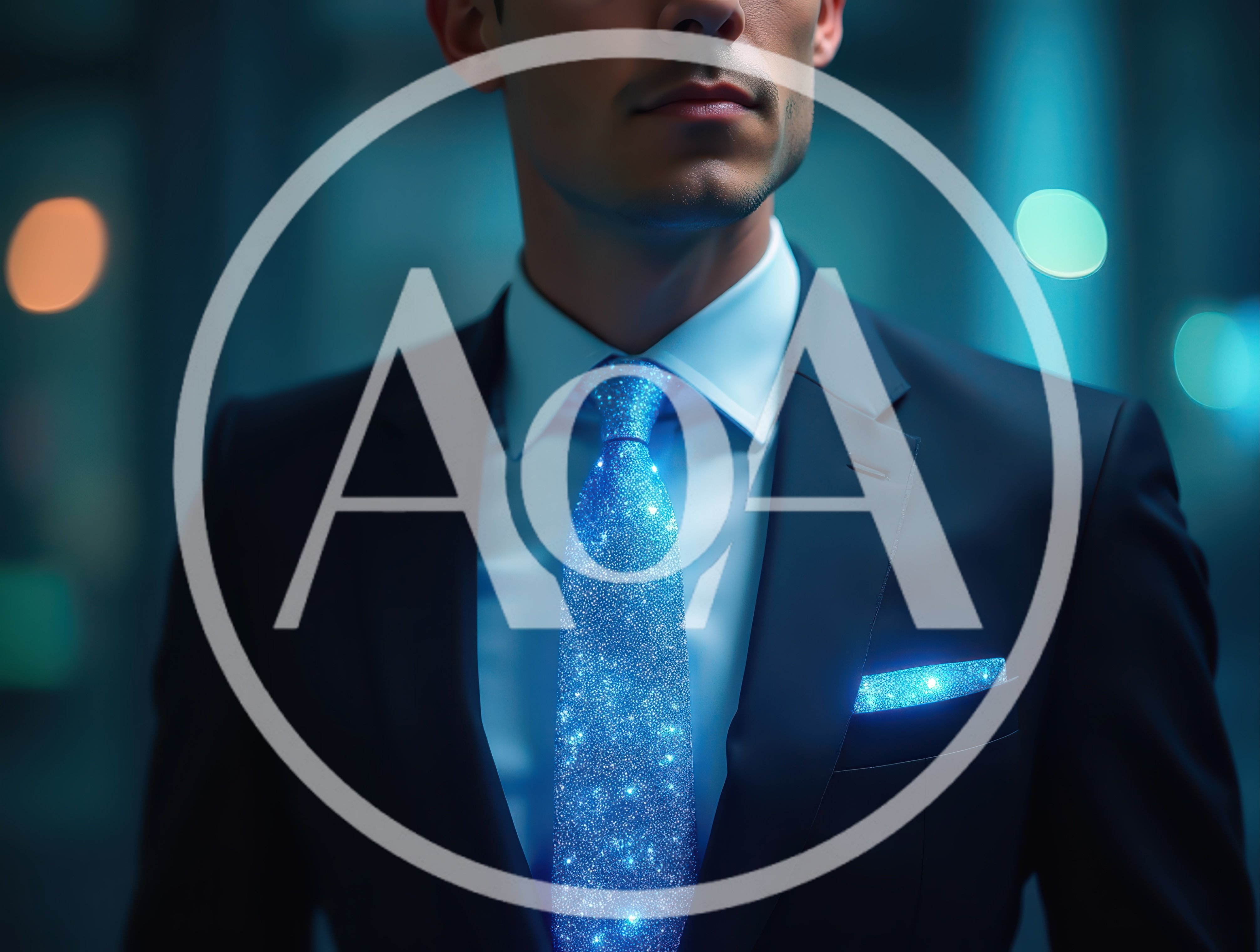 Professional Businessman Wearing A Glowing Sparkly Blue Tie