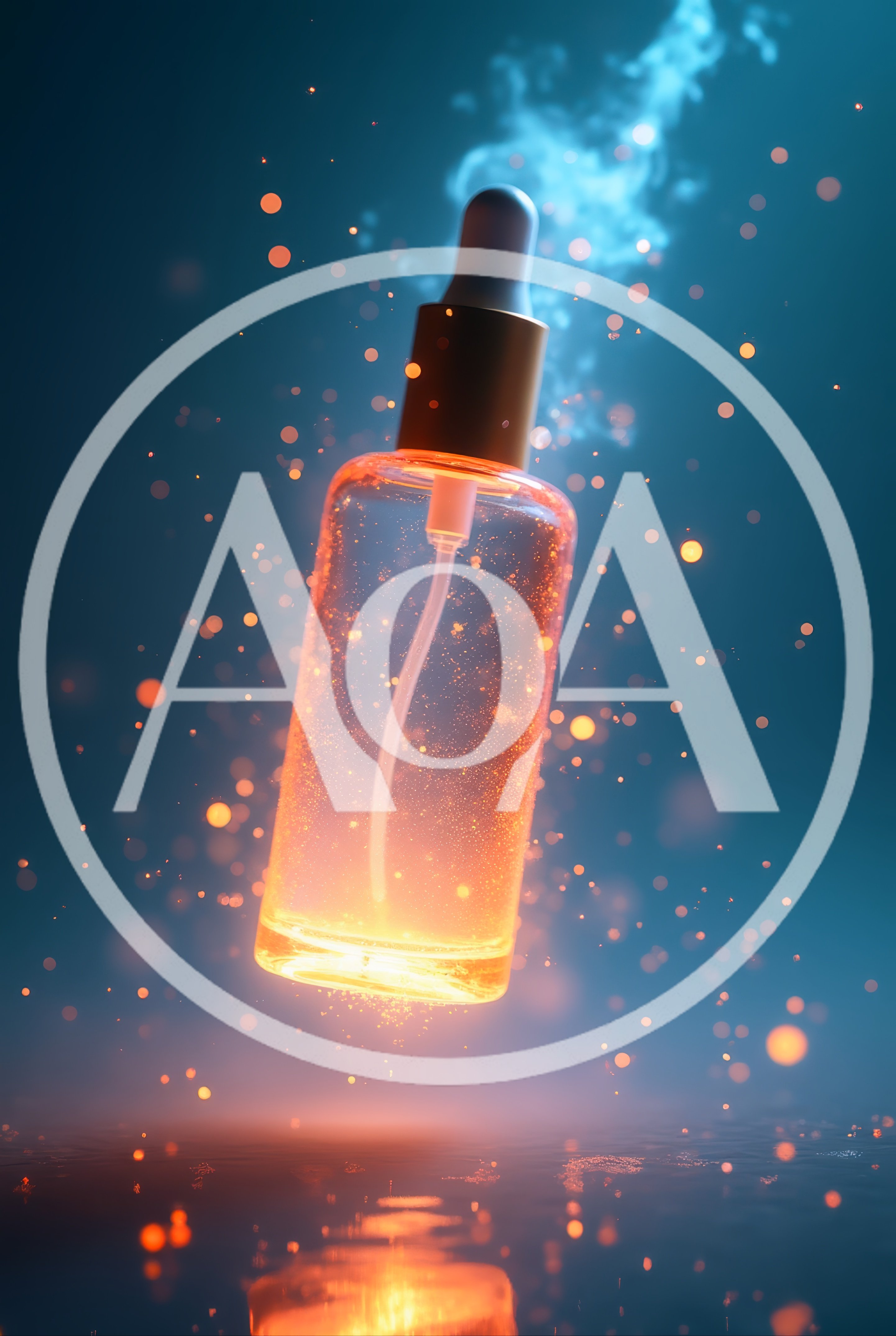Glowing Serum Bottle Floating In Magical Blue Atmosphere