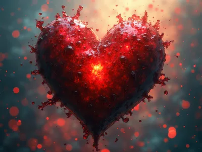 Abstract Glowing Red Heart With Liquid Splashes
