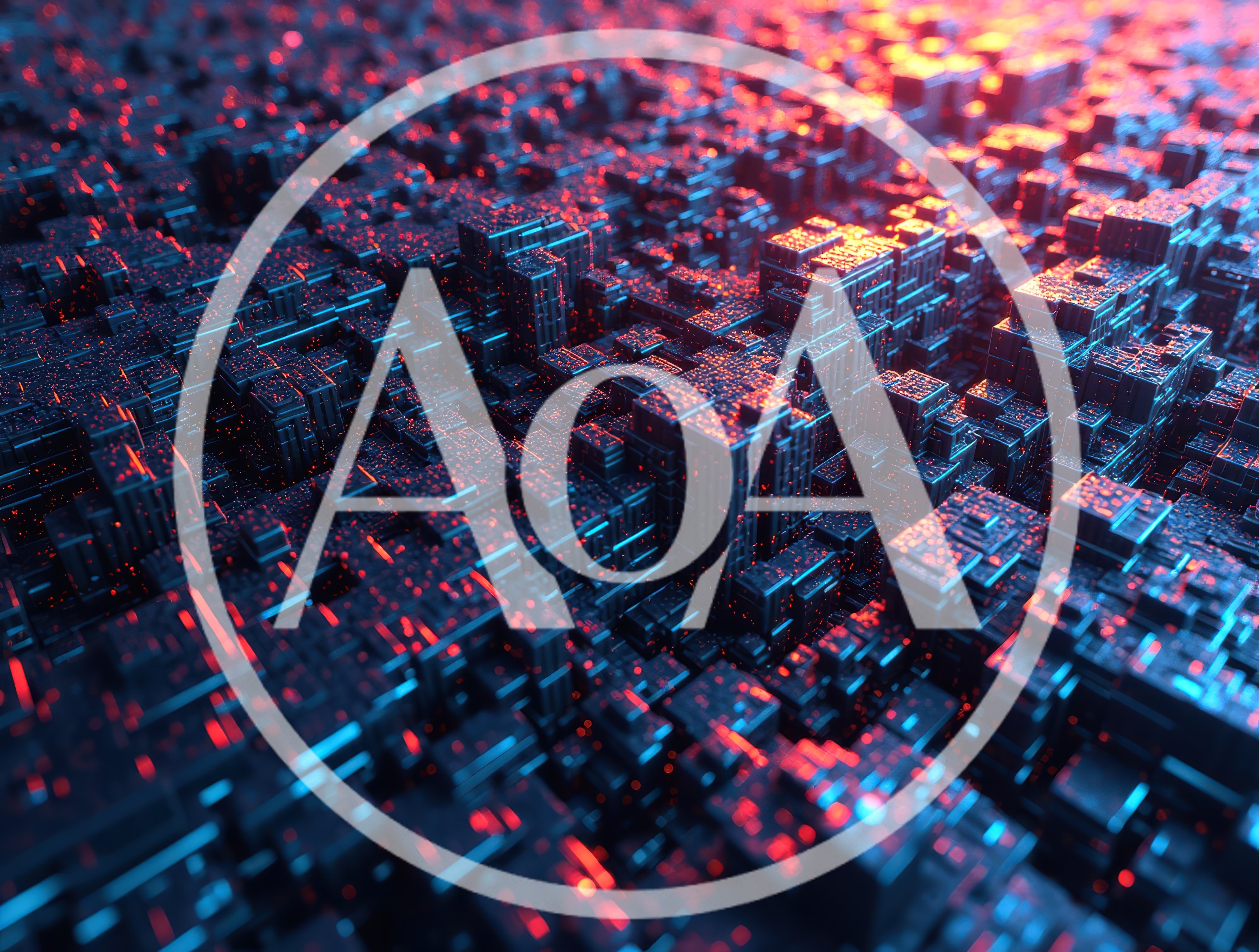 Abstract Digital Cityscape With Glowing Neon Data Streams