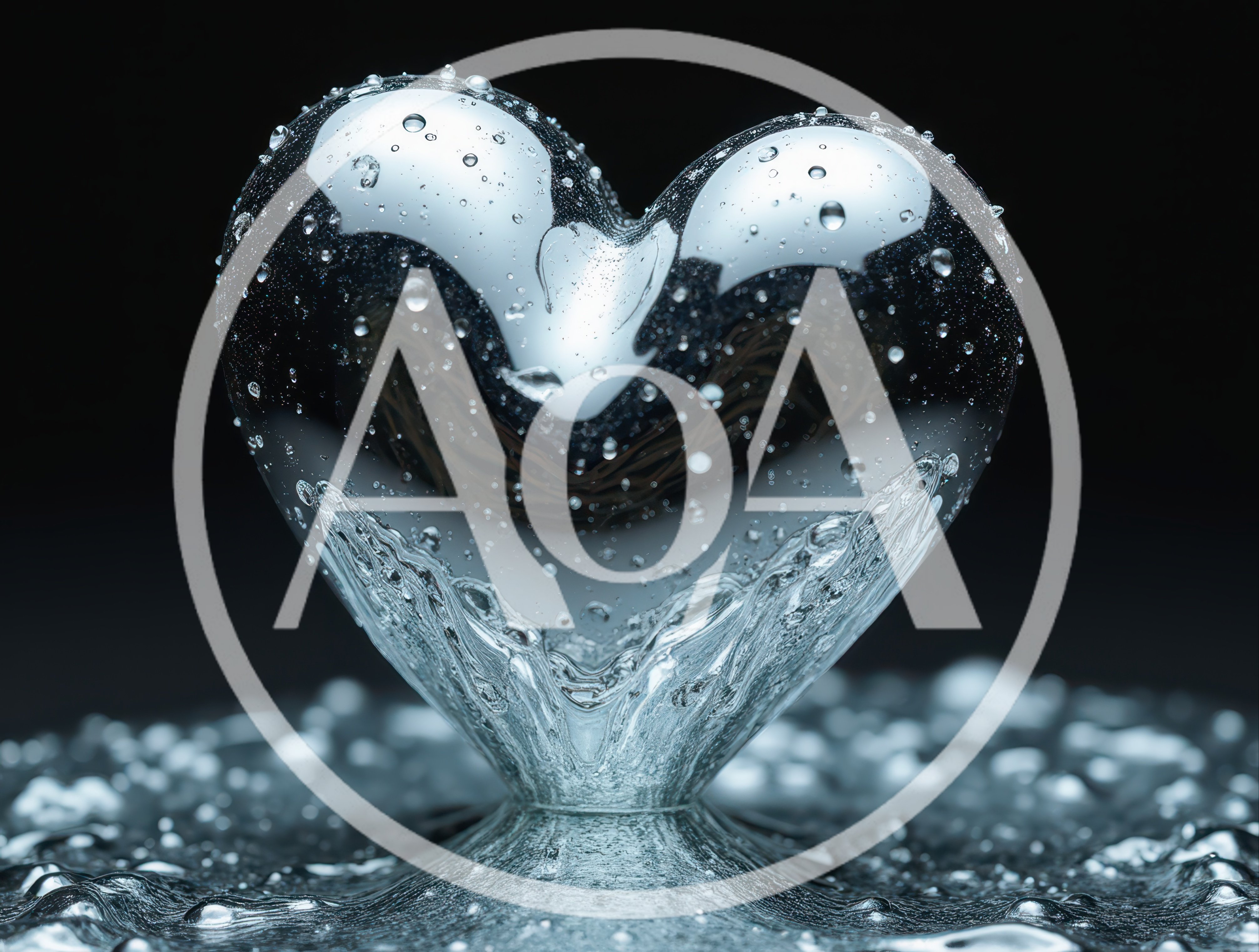 Liquid Silver Heart Sculpture With Water Splashes