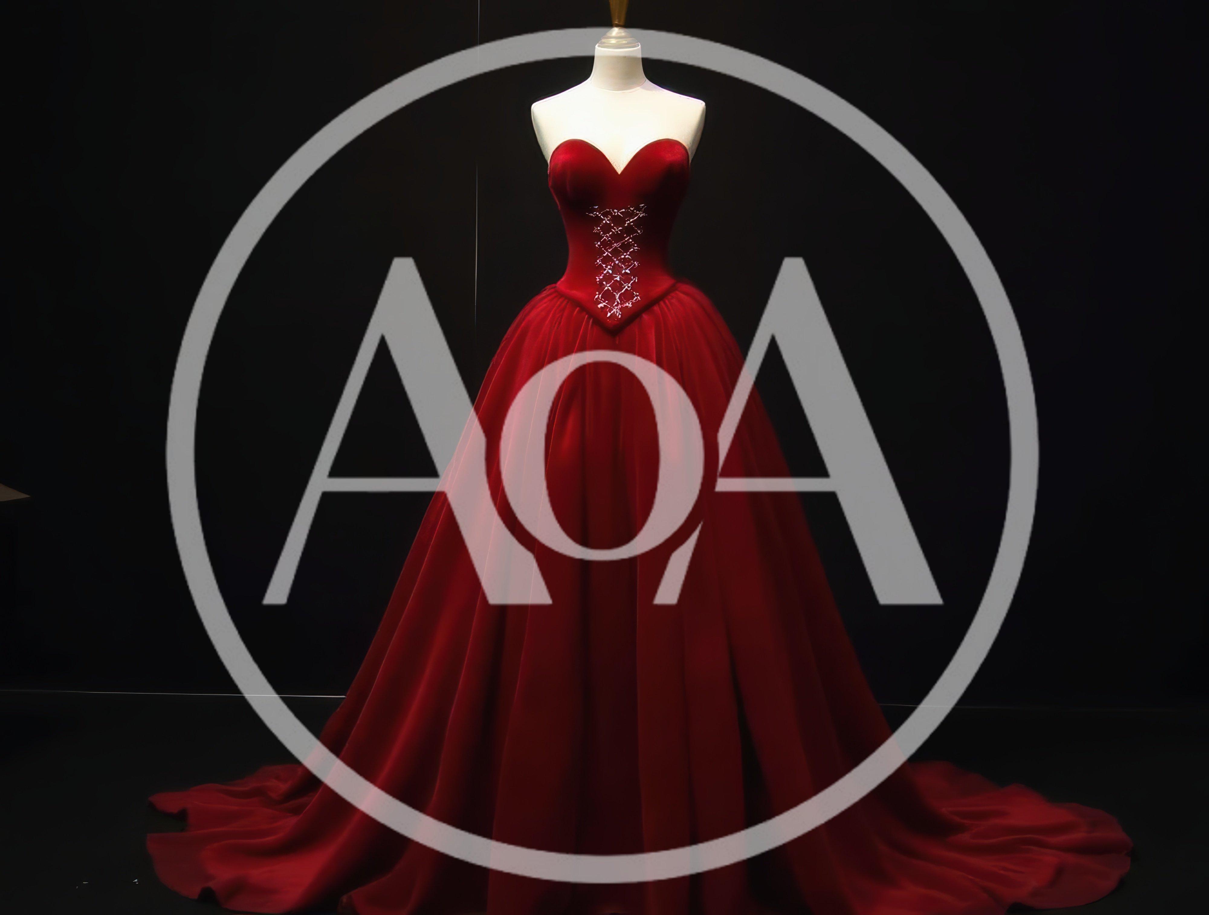 Elegant Red Velvet Ball Gown On Mannequin