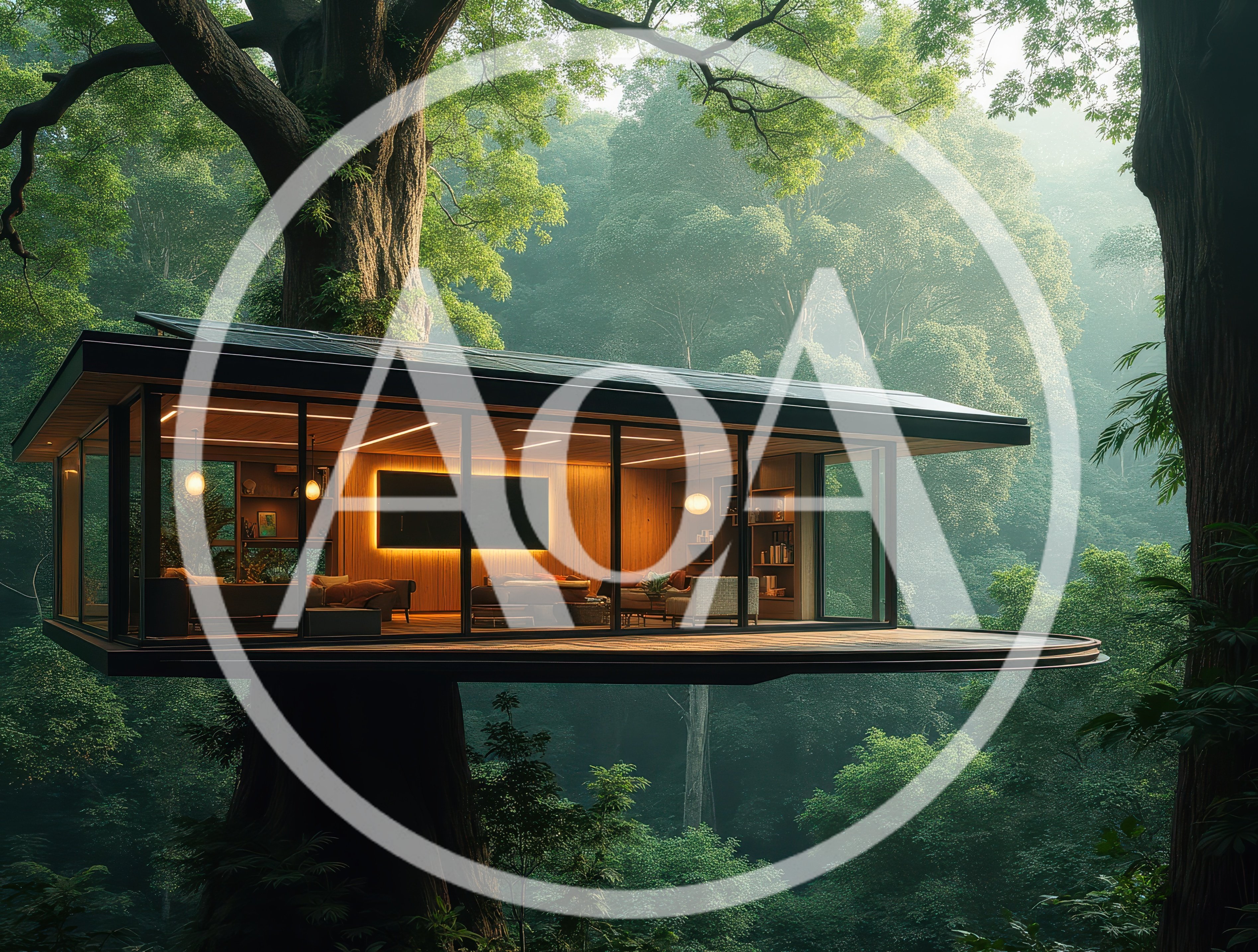 Modern Glass Treehouse Cabin In Lush Forest