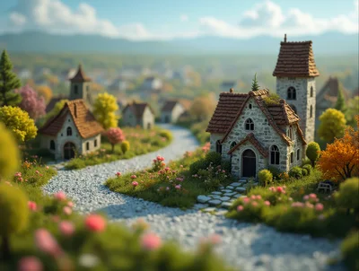 Miniature Fantasy Village With Stone Cottages