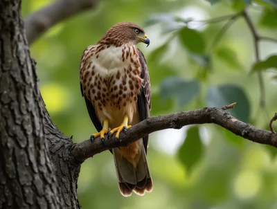 Red Shouldered Hawk Perched On A Tree Branch