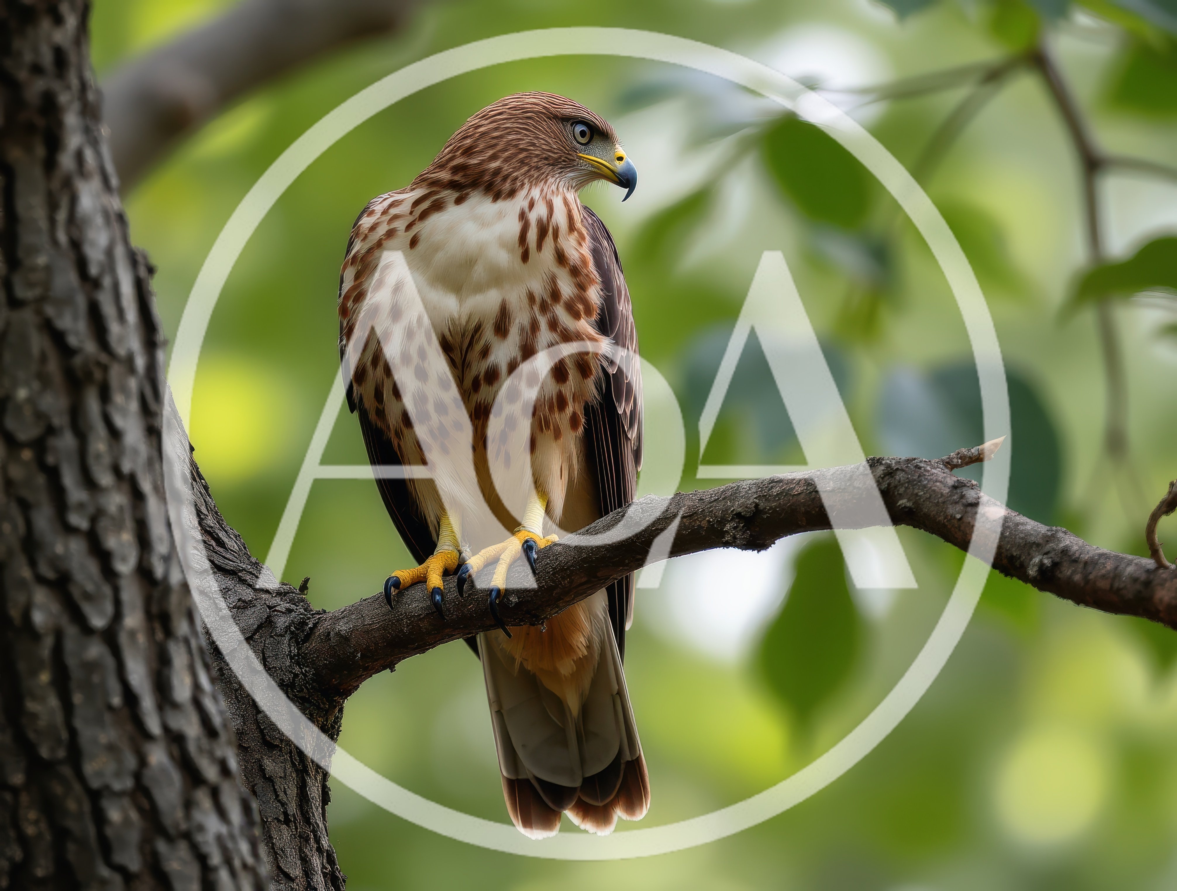 Red Shouldered Hawk Perched On A Tree Branch