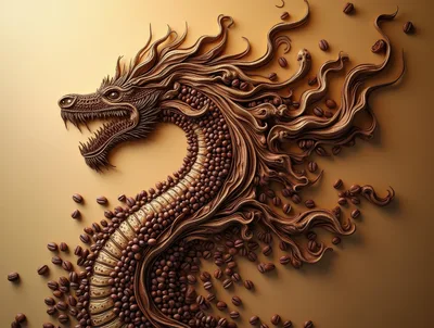 Intricate Dragon Sculpture Made From Roasted Coffee Beans