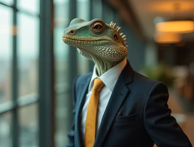 Lizard Businessman Standing In Modern Office