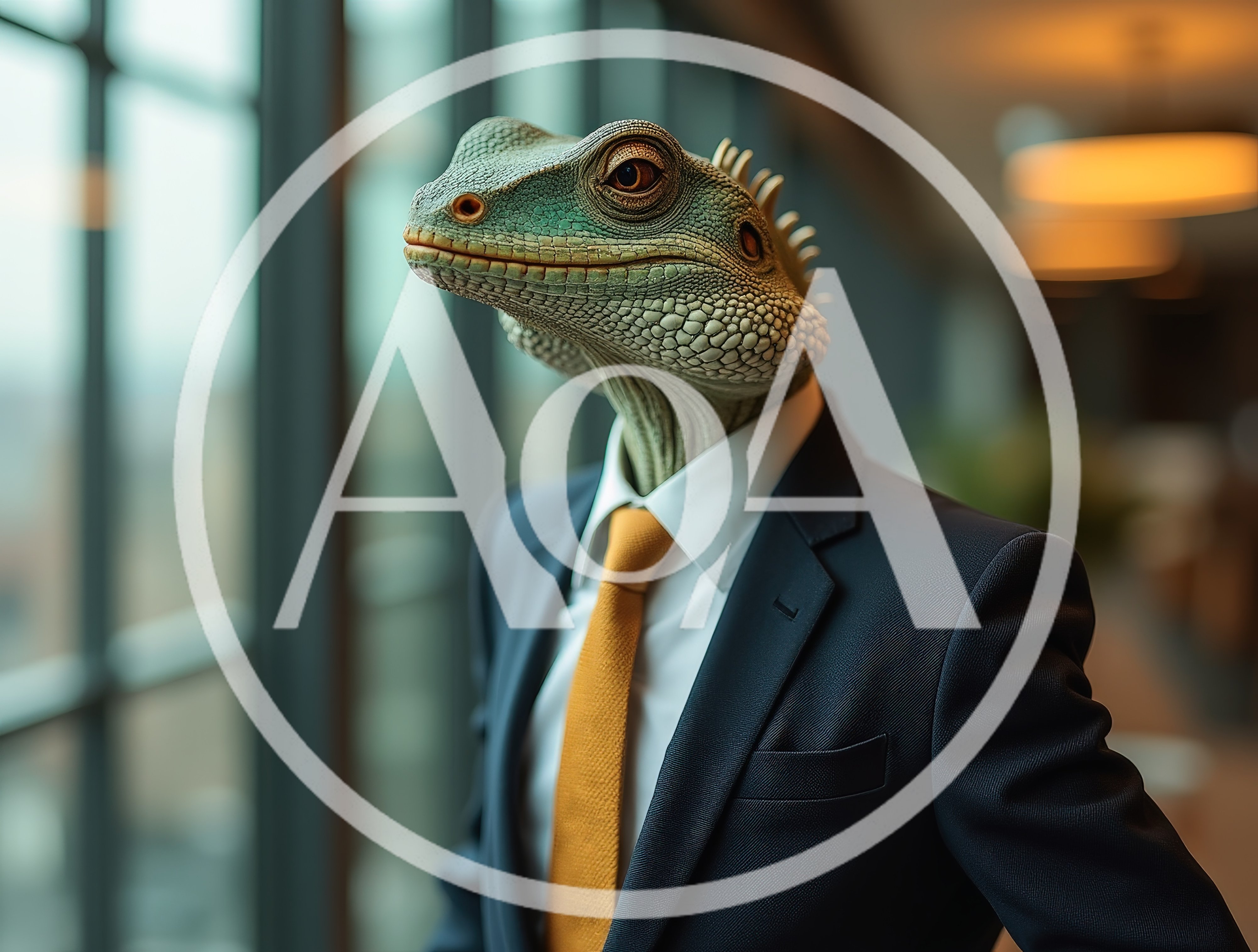 Lizard Businessman Standing In Modern Office