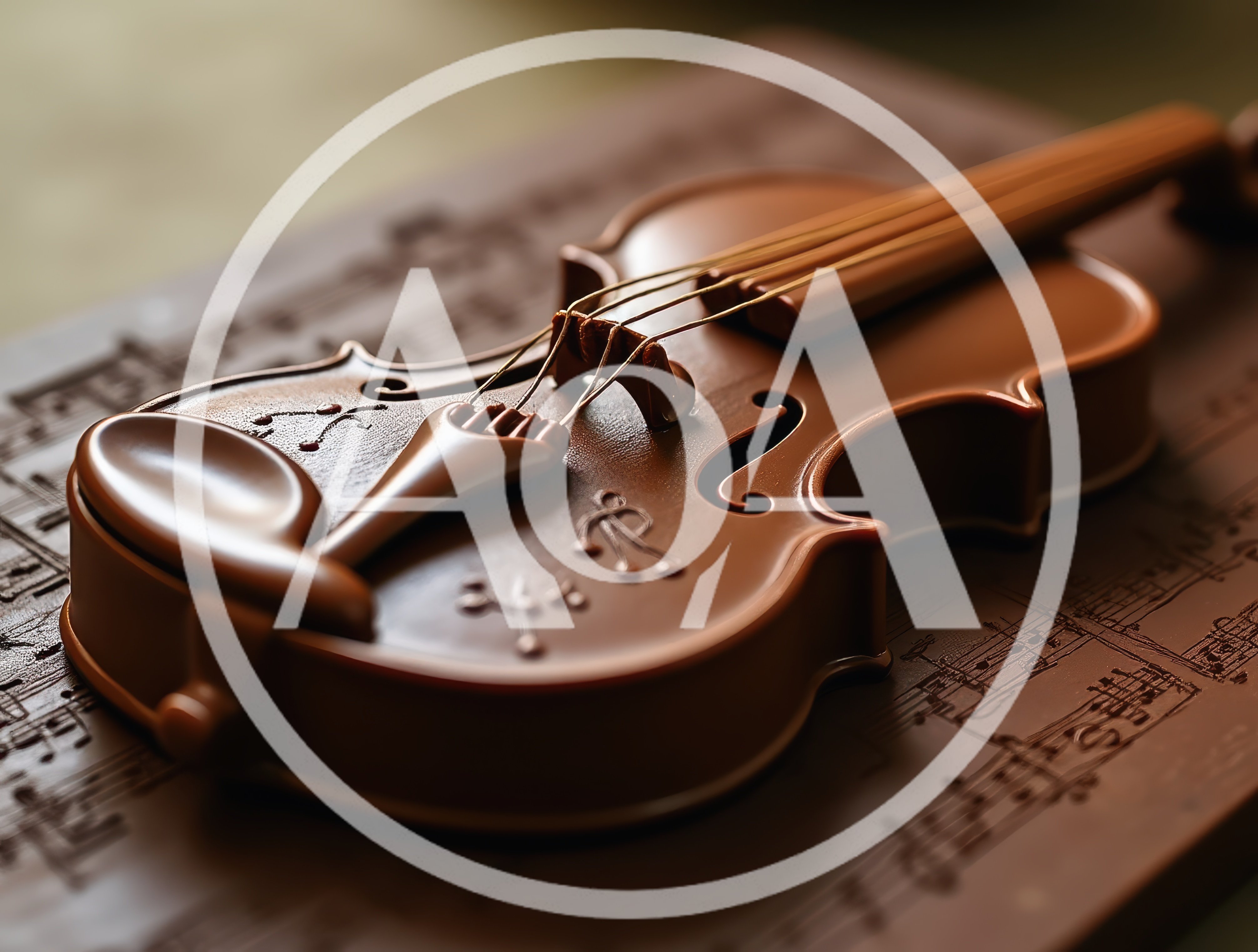 Chocolate Violin Sculpture Resting On Musical Sheet Music