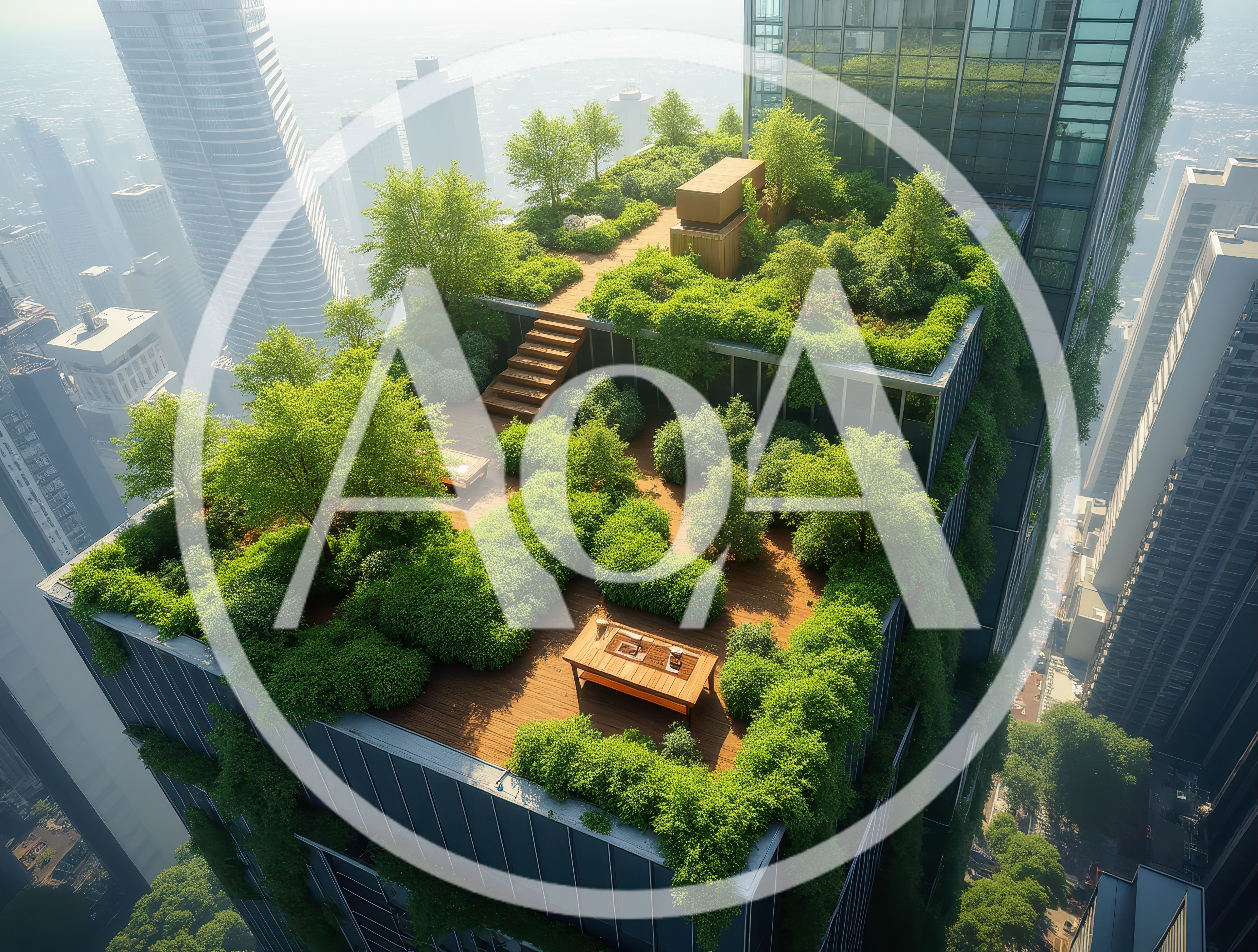 Modern Skyscraper Rooftop Garden With Lush Greenery