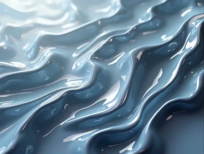 Abstract Blue Liquid Waves With Glossy Surface Texture