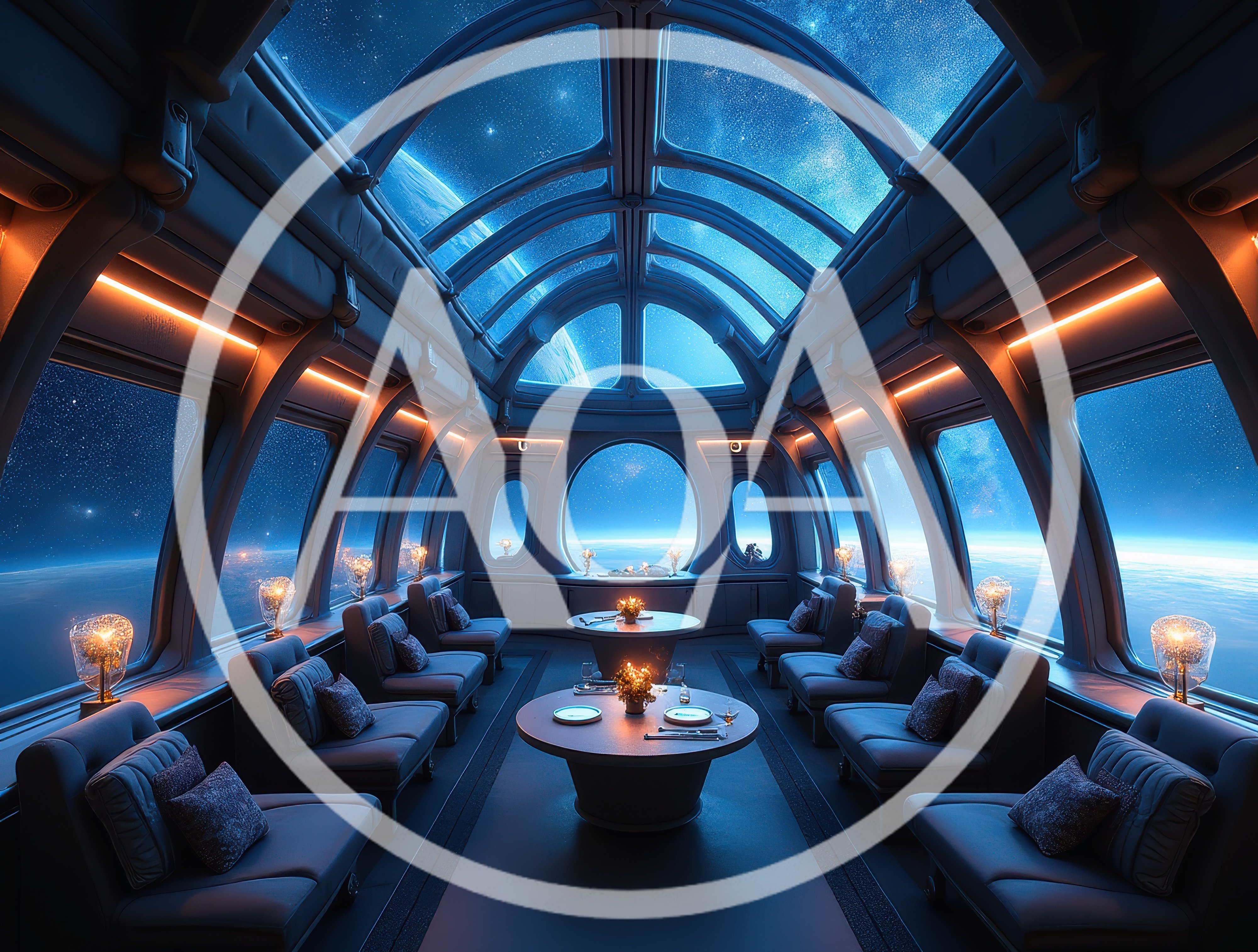 Futuristic Space Station Lounge With Panoramic Earth Views