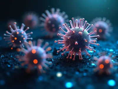 Microscopic View Of Coronavirus Particles
