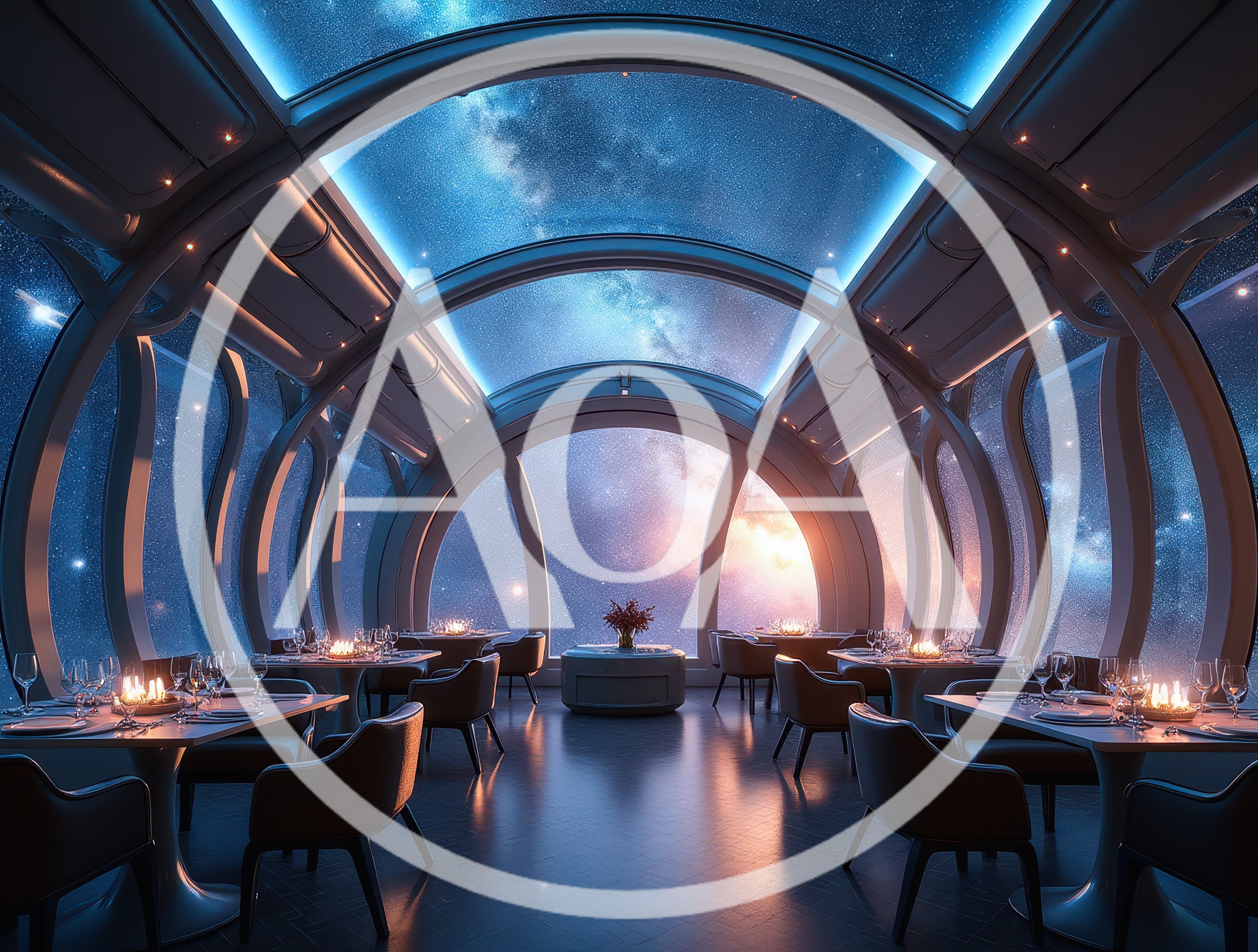 Futuristic Space Restaurant With Panoramic Starry View