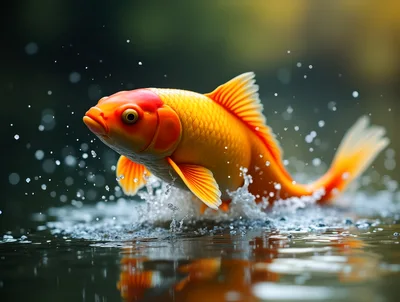 Golden Koi Fish Leaping From Water Surface