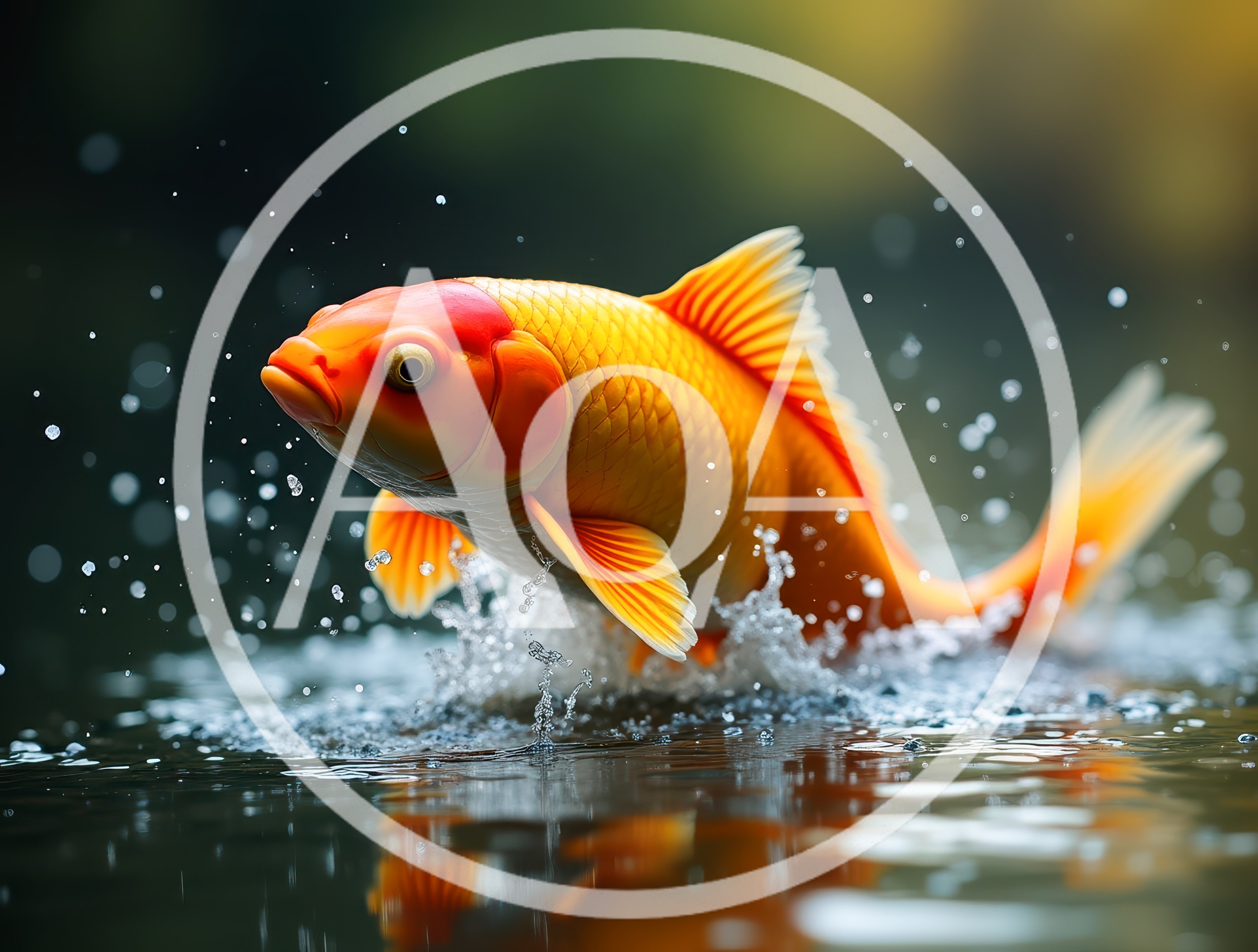 Golden Koi Fish Leaping From Water Surface