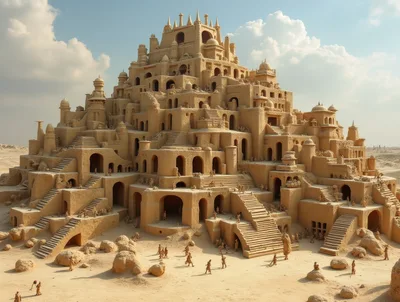 Ancient Sandstone Ziggurat City In The Desert