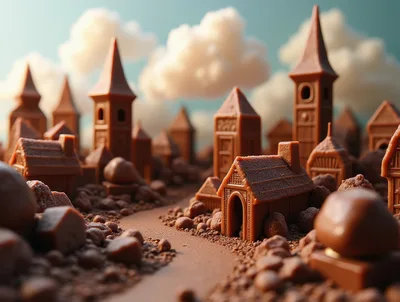 Miniature Chocolate Village Landscape With Edible Buildings