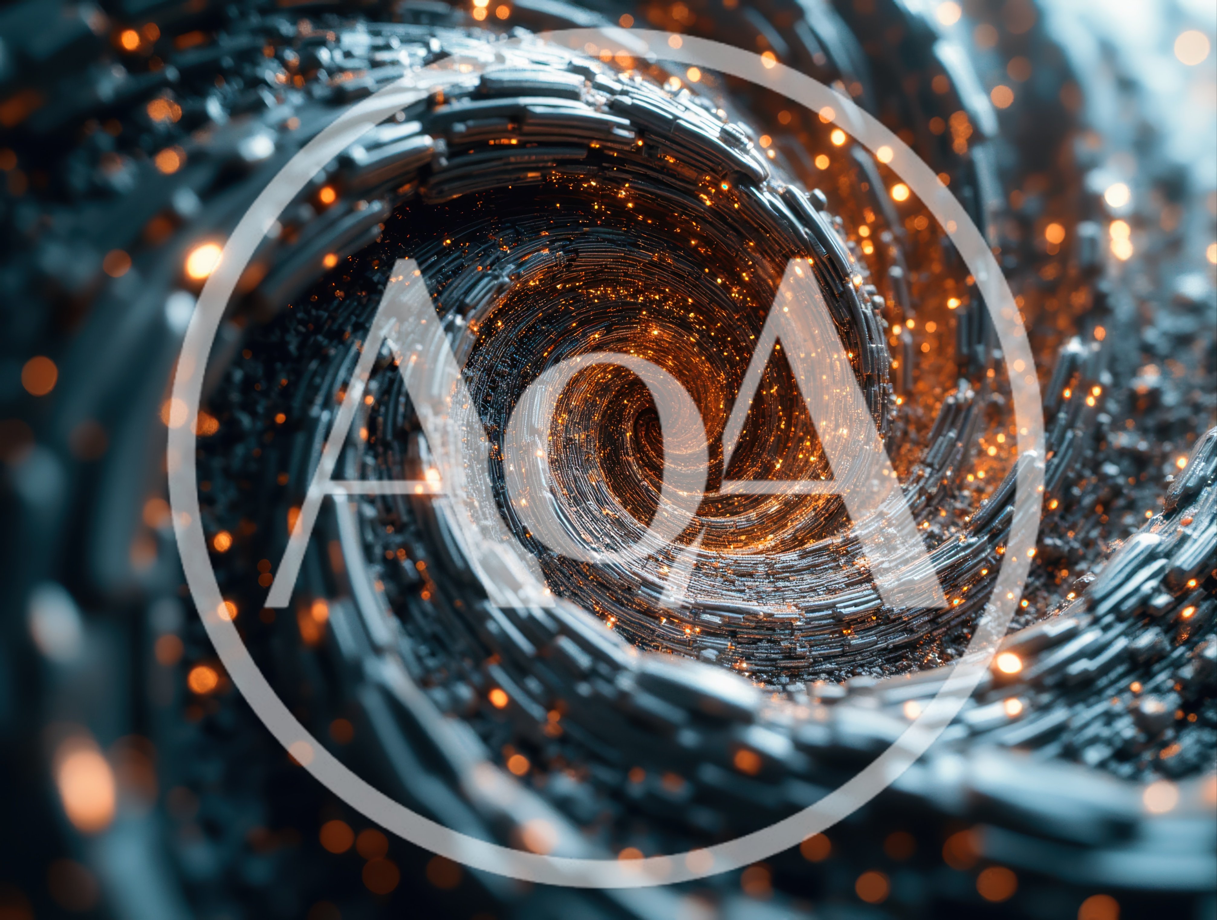 Abstract Digital Vortex With Glowing Orange Particles
